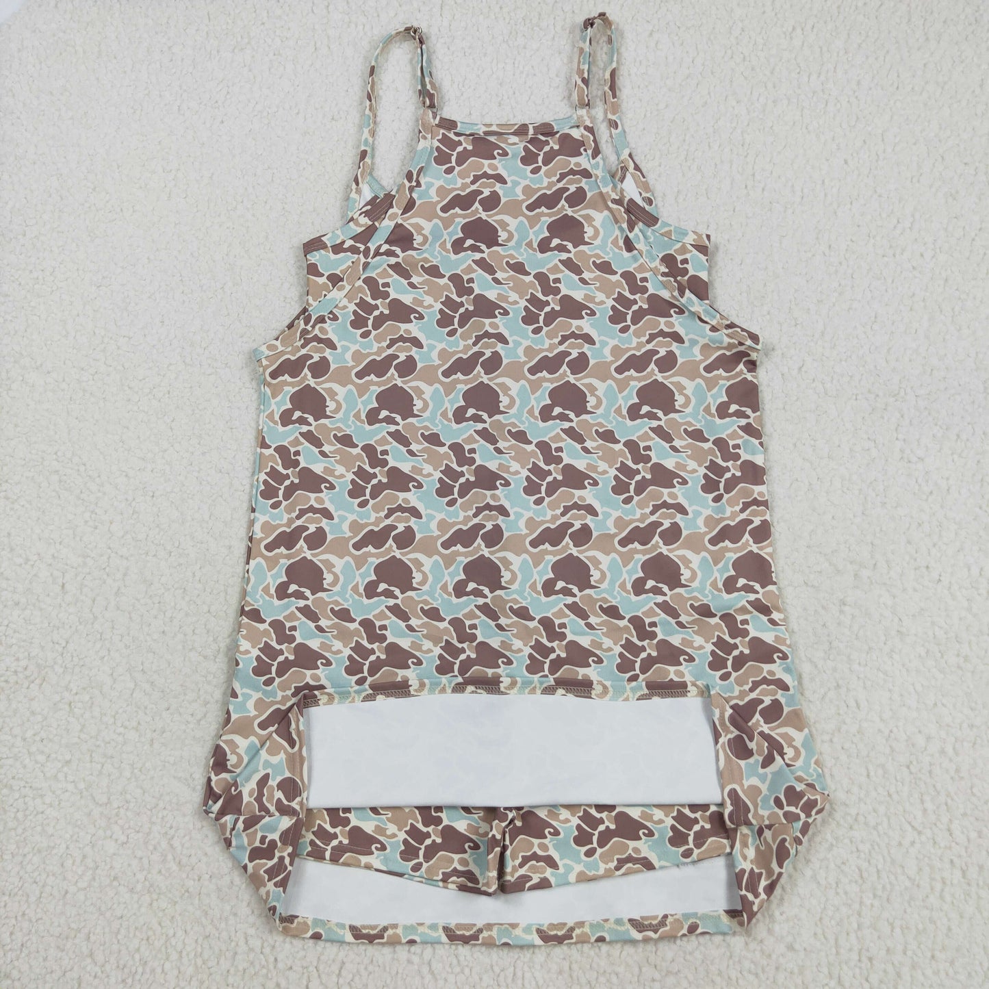 GSD2734  Adult Women Western Khaki Camo Strap Pockets Yoga Activity Shorts Dresses   D 8.11