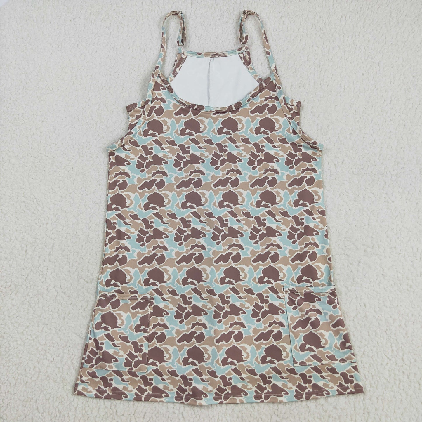 GSD2734  Adult Women Western Khaki Camo Strap Pockets Yoga Activity Shorts Dresses   D 8.11