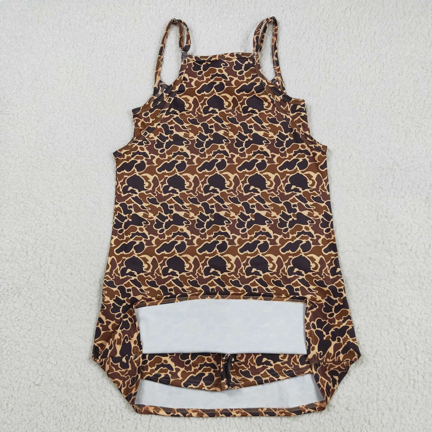 GSD2735 Adult Women Strap Brown Camo Pockets Yoga Active Shorts Dresses   D 814 01