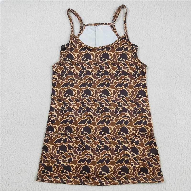 Sibling Colorful Baby Girls Strap Camo Pockets Yoga Knee Length Dresses  D 901