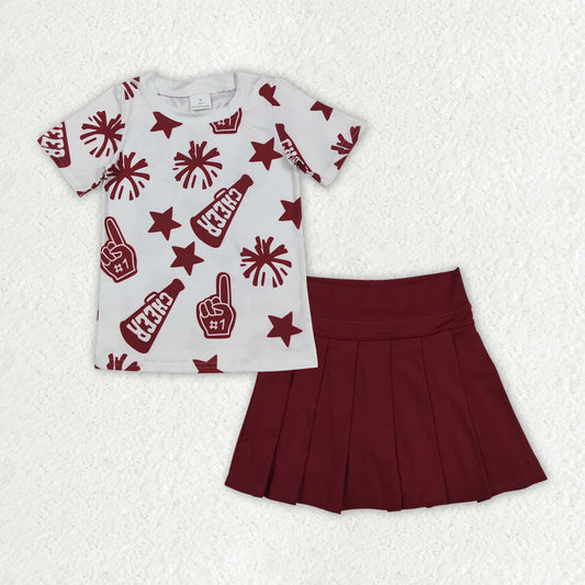 GSD2736 Baby Girls Dark Red Cheer Top Yoga Skort Team Sets D 7.17