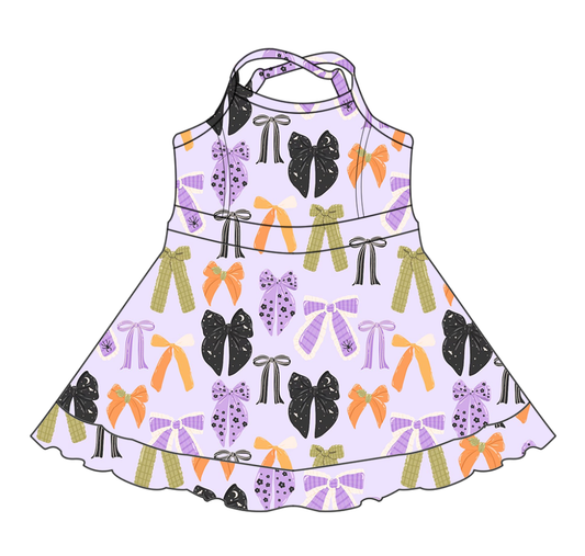 presale GSD2737  Baby Girls Lavender Strap Bows Plaid Shorts Yoga Knee Length Dresses D 6.26