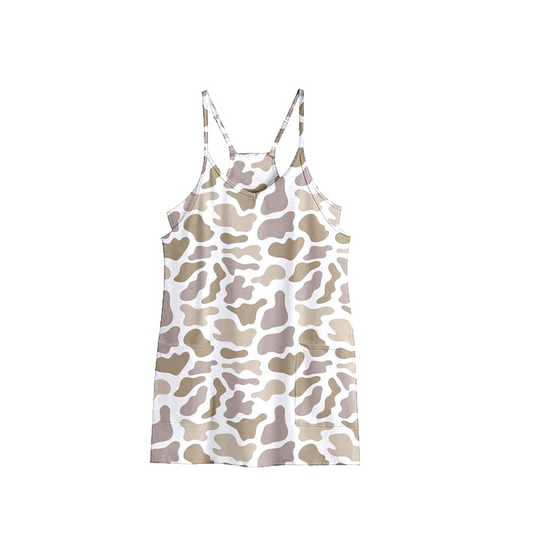 presale GSD2745 Adult Women Strap Light Gray Camo Pockets Yoga Shorts Dresses D 7.3