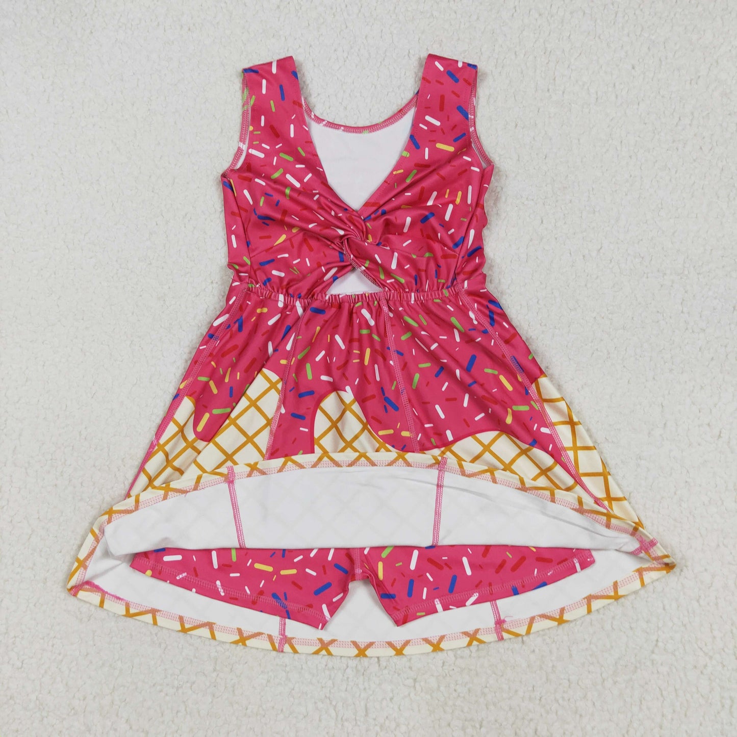 GSD2747  Baby Girls Watermelon Drip Sleeveless Shorts Team Yoga Active Knee Length Dresses D 7.3
