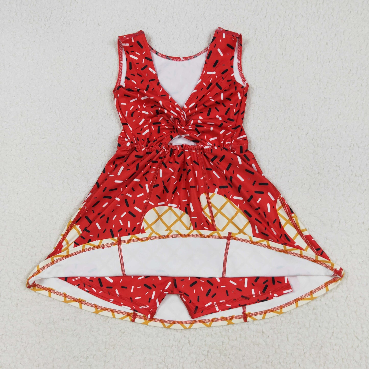 GSD2748 Baby Girls Red Drip Sleeveless Shorts Team Yoga Active Knee Length Dresses