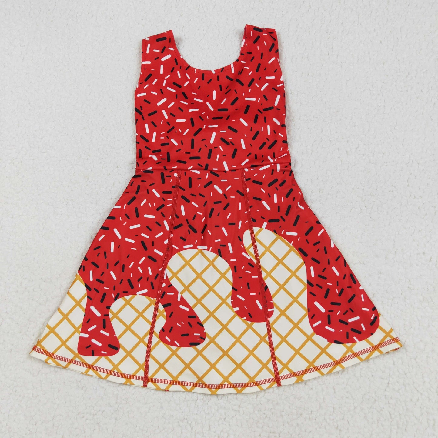 GSD2748 Baby Girls Red Drip Sleeveless Shorts Team Yoga Active Knee Length Dresses