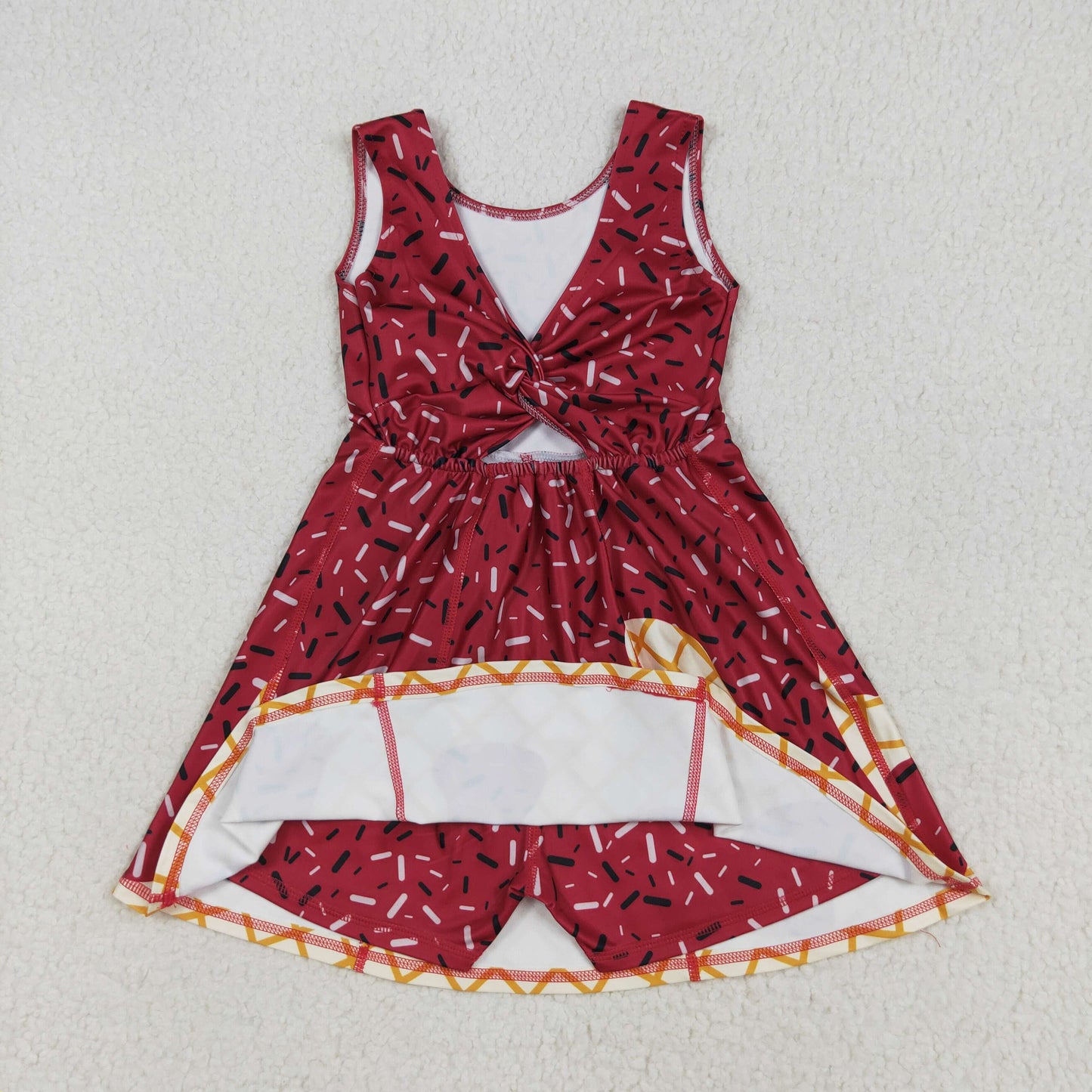 GSD2749 Baby Girls Dark Red Drip Sleeveless Shorts Team Yoga Active Knee Length Dresses