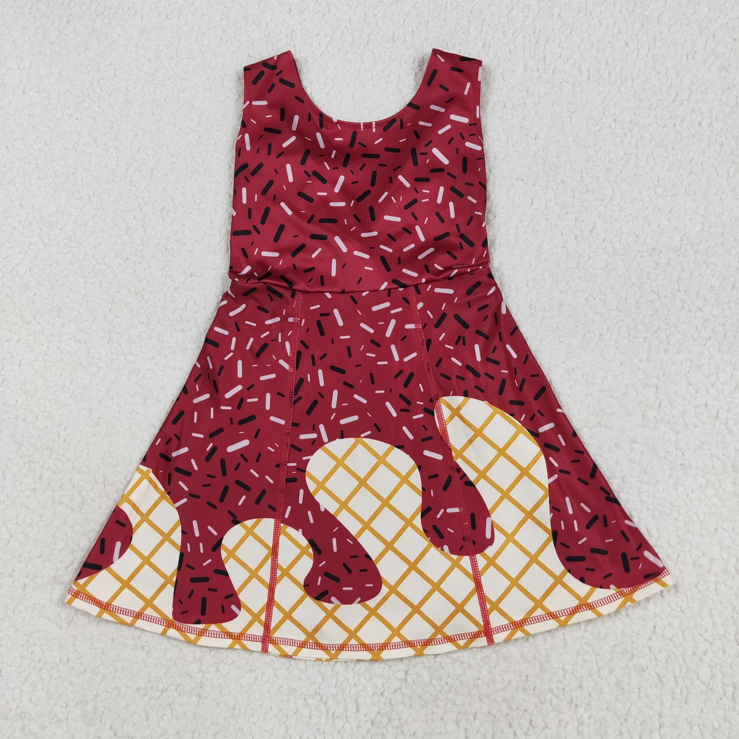 GSD2749 Baby Girls Dark Red Drip Sleeveless Shorts Team Yoga Active Knee Length Dresses