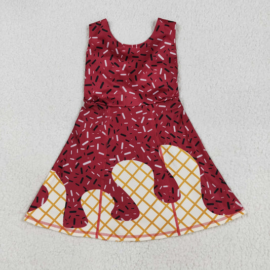 GSD2749 Baby Girls Dark Red Drip Sleeveless Shorts Team Yoga Active Knee Length Dresses
