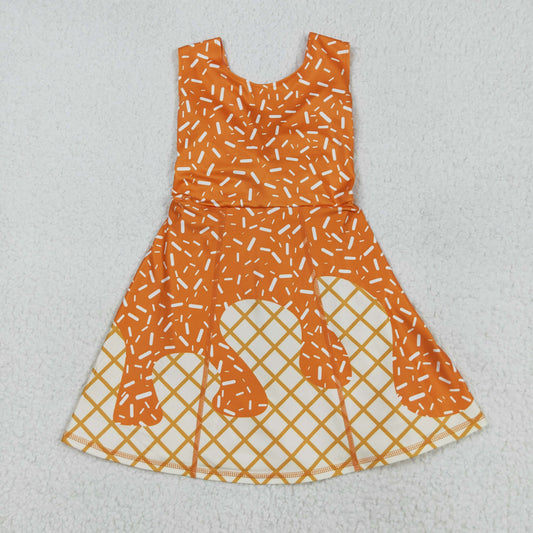 GSD2750 Baby Girls Orange Drip Sleeveless Shorts Team Yoga Active Knee Length Dresses