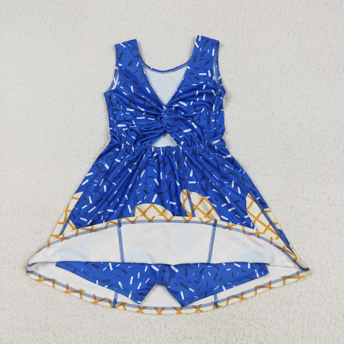 GSD2751  Baby Girls Hot Blue Drip Sleeveless Shorts Team Yoga Active Knee Length Dresses