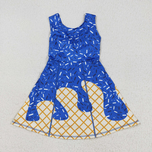 GSD2751  Baby Girls Hot Blue Drip Sleeveless Shorts Team Yoga Active Knee Length Dresses D 7.3