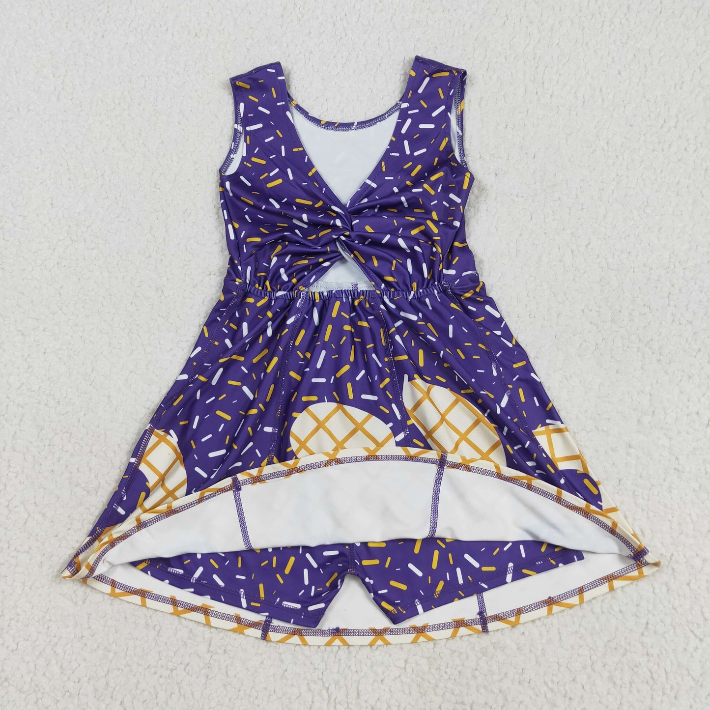 GSD2752 Baby Girls Purple Drip Sleeveless Shorts Team Yoga Active Knee Length