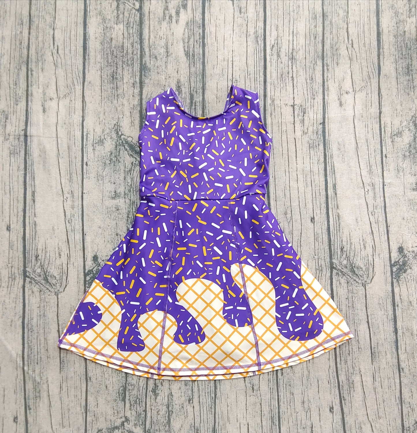 GSD2752 Baby Girls Purple Drip Sleeveless Shorts Team Yoga Active Knee Length Dresses D 8.2