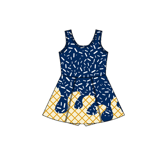 presale GSD2753  Baby Girls Hot Blue Sleeveless Shorts Team Yoga Active Knee Length Dresses  D 7.5