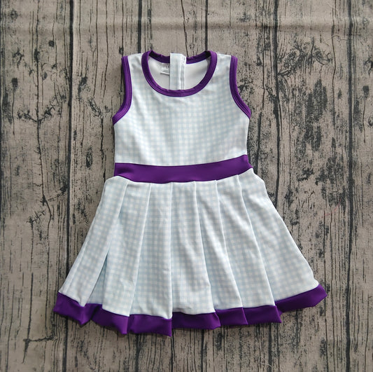 presale GSD2758 Baby Girls Purple Plaid Sleeveless Zipper Shorts Yoga Knee Length Dresses  D 7.17