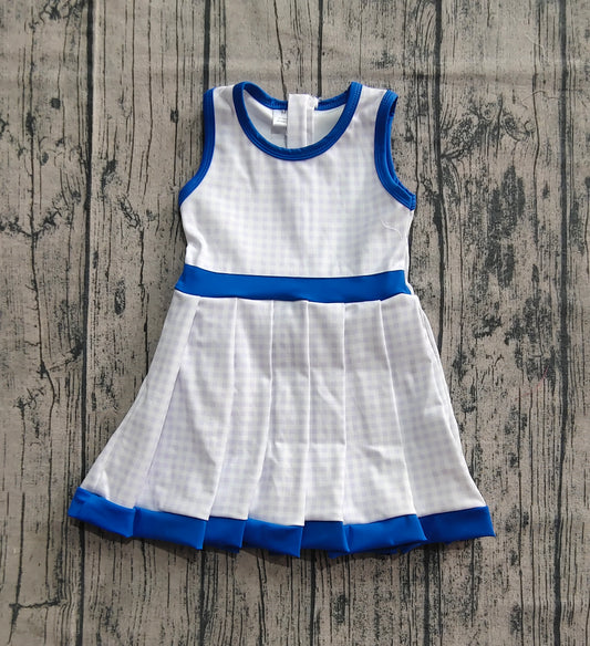 presale GSD2759 Baby Girls Blue Plaid Sleeveless Zipper Shorts Yoga Knee Length Dresses  D 7.17