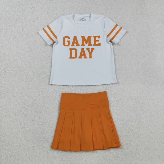 GSD2761  Baby Girls Short Sleeves Game Day Shirts Top Orange Skorts Yoga Sets