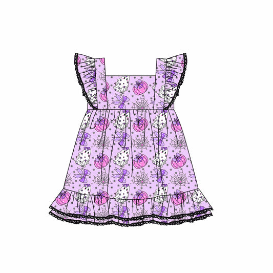 presale GSD2762 Baby Girls Lavender Flutter Sleeves Ghost Pumpkins Ruffle Knee Length D 7.14