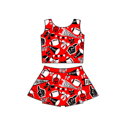 presale GSD2763 Baby Girls Red Team Footballs Cheer Vest Top Skorts Yoga Set  D 7.15