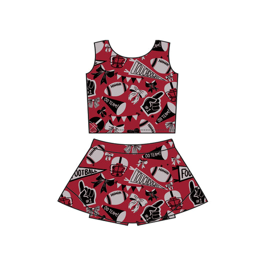 presale GSD2764 Baby Girls Team Dark Red Footballs Vest Top Short Skirts Yoga Set D 7.15