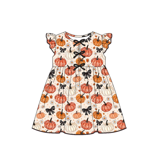 presale GSD2769 Baby Girls Flutter Sleeves Flowers Pumpkins Plaid Knee Length Dresses D 7.16