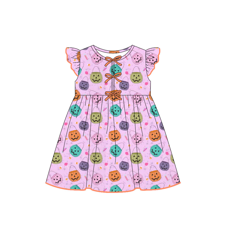 presale GSD2771  Baby Girls Lavender Flutter Sleeves Ghost Pumpkins Knee Length Dresses  D 7.16