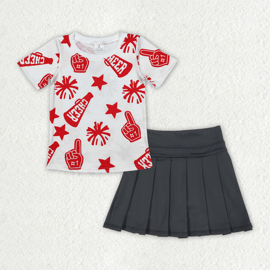 GSD2779  Baby Girls Watermelon Cheer Top Black Yoga Skort Team Sets  D 7.17