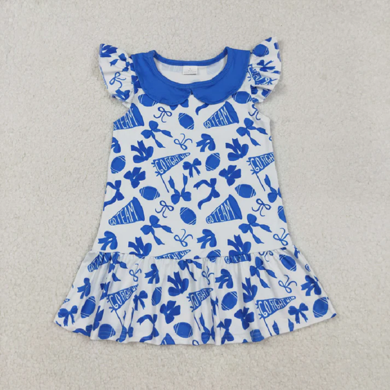Sibling Baby Girls Go Team Bows Footballs Knee Length Dresses  D 926