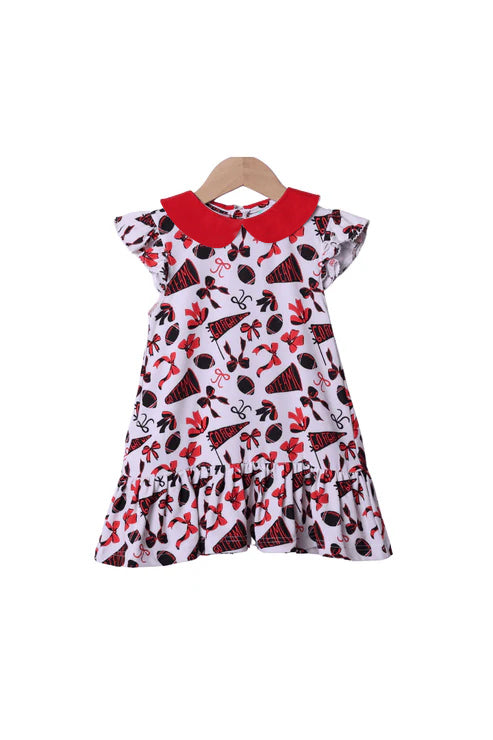 presale GSD2783 Baby Girls Red Flutter Sleeves Cheer Bows Plaid Team Knee Length Dresses D 7.19