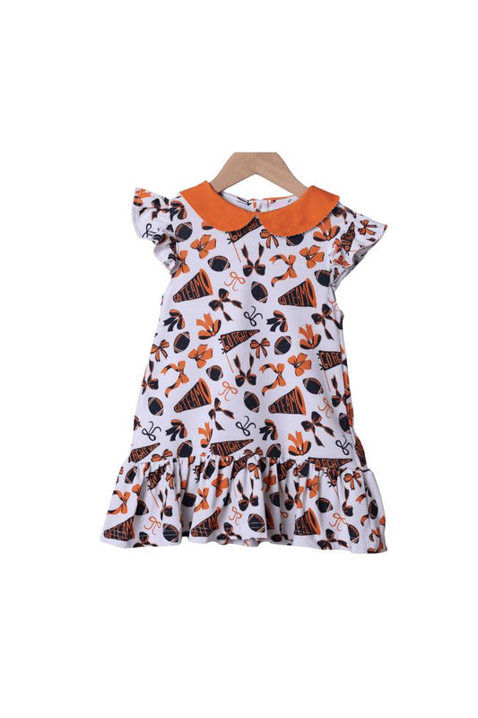 presale GSD2785  Baby Girls Orange Flutter Sleeves Cheer Bows Plaid Team Knee Length Dresses D 7.19