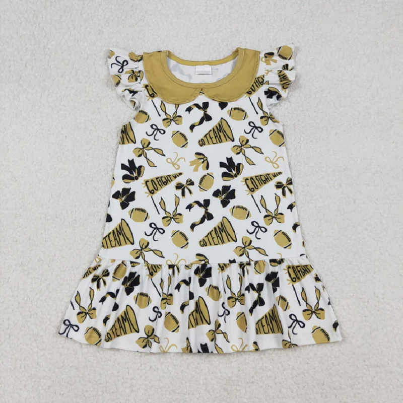 Sibling Baby Girls Go Team Bows Footballs Knee Length Dresses  D 926