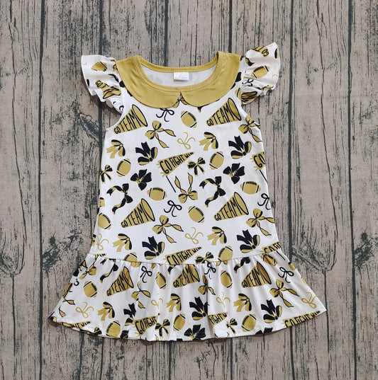 presale GSD2788 Baby Girls Yellow Cheer Bows Plaid Team Knee Length Dresses   D 7.21