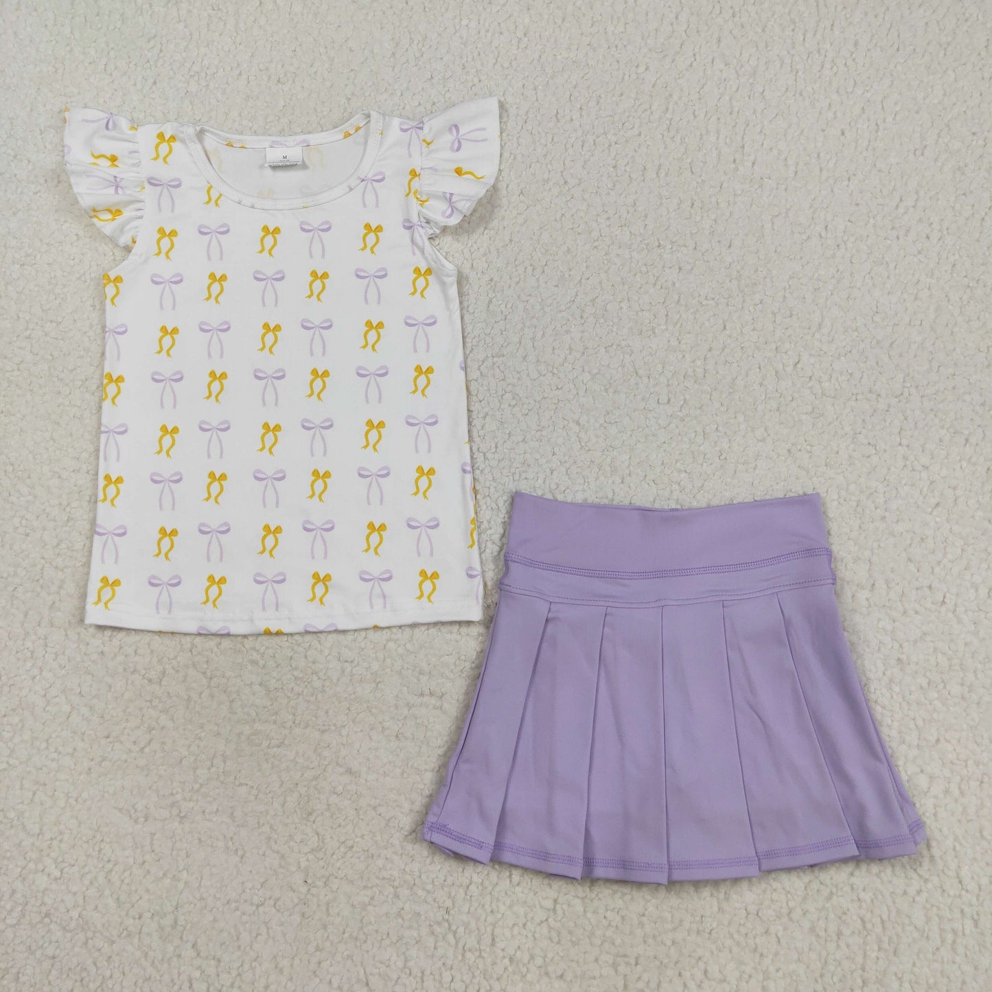 GSD2789 Baby Girls Yellow Purple Bows Shirts Top Yoga Pleated Skorts Set  D 8.5