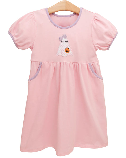 presale GSD2792 Baby Girls Ghost Pumpkins Pocket Halloween Knee Length Dresses  D 8.6