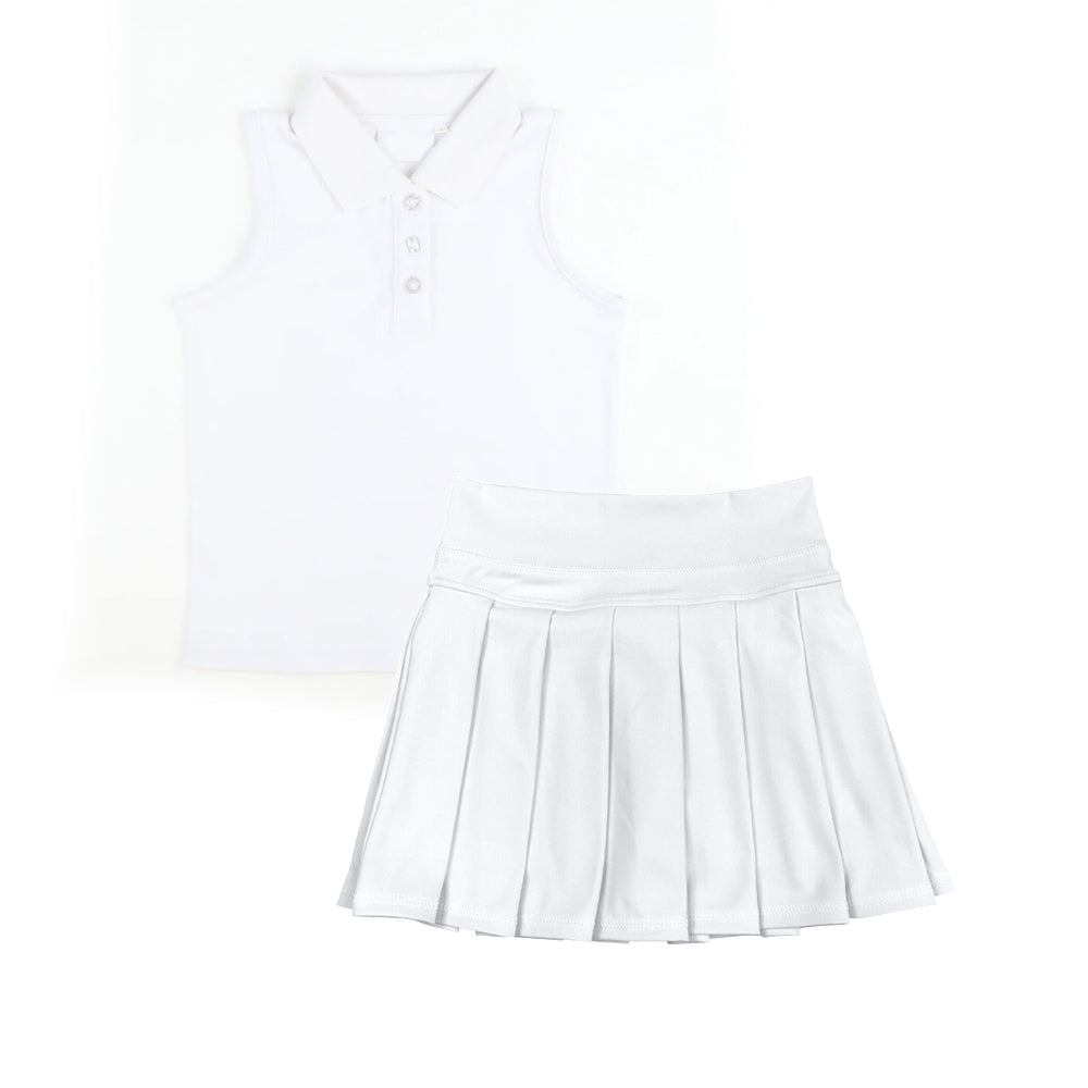 presale GSD2793 Baby Girls White Sleeveless Button Top Pleated Skorts Yoga Set  D 8.9