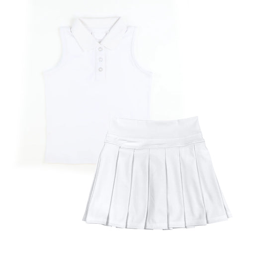 presale GSD2793 Baby Girls White Sleeveless Button Top Pleated Skorts Yoga Set D 8.9