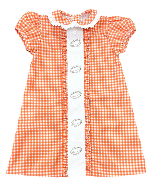 presale GSD2797 Baby Girls Orange Plaid Footballs Button Team Knee Length Dresses D 8.9