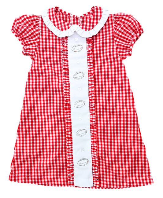 presale GSD2798 Baby Girls Red Plaid Footballs Button Team Knee Length Dresses D 8.9