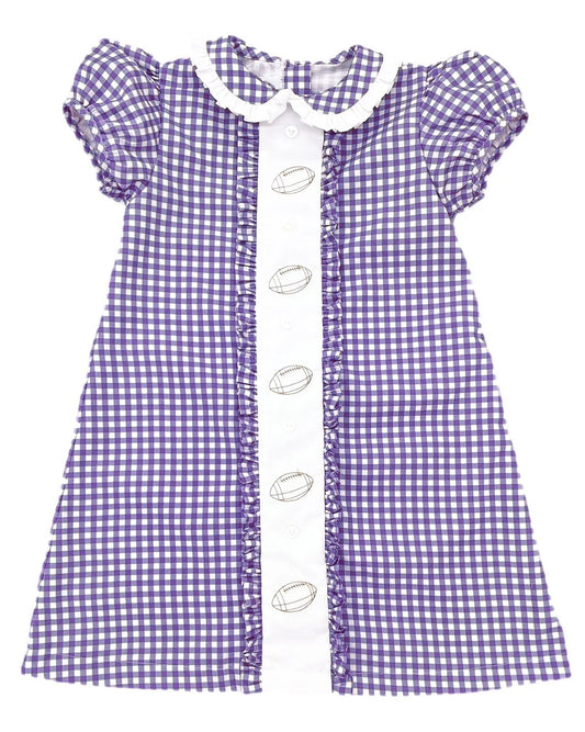 presale GSD2799 Baby Girls Purple Plaid Footballs Button Team Knee Length Dresses D 8.9