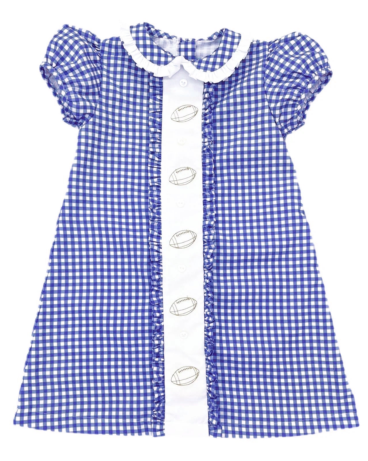 presale GSD2800 Baby Girls Blue Plaid Footballs Button Team Knee Length Dresses   D 8.9