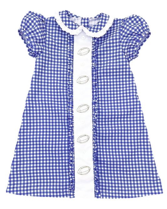 presale GSD2800 Baby Girls Blue Plaid Footballs Button Team Knee Length Dresses D 8.9