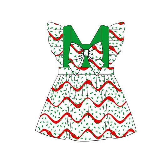 presale GSD2809 Baby Girls Flutter Sleeve Stripes Sprinkles Christmas Knee Length Dress D 915