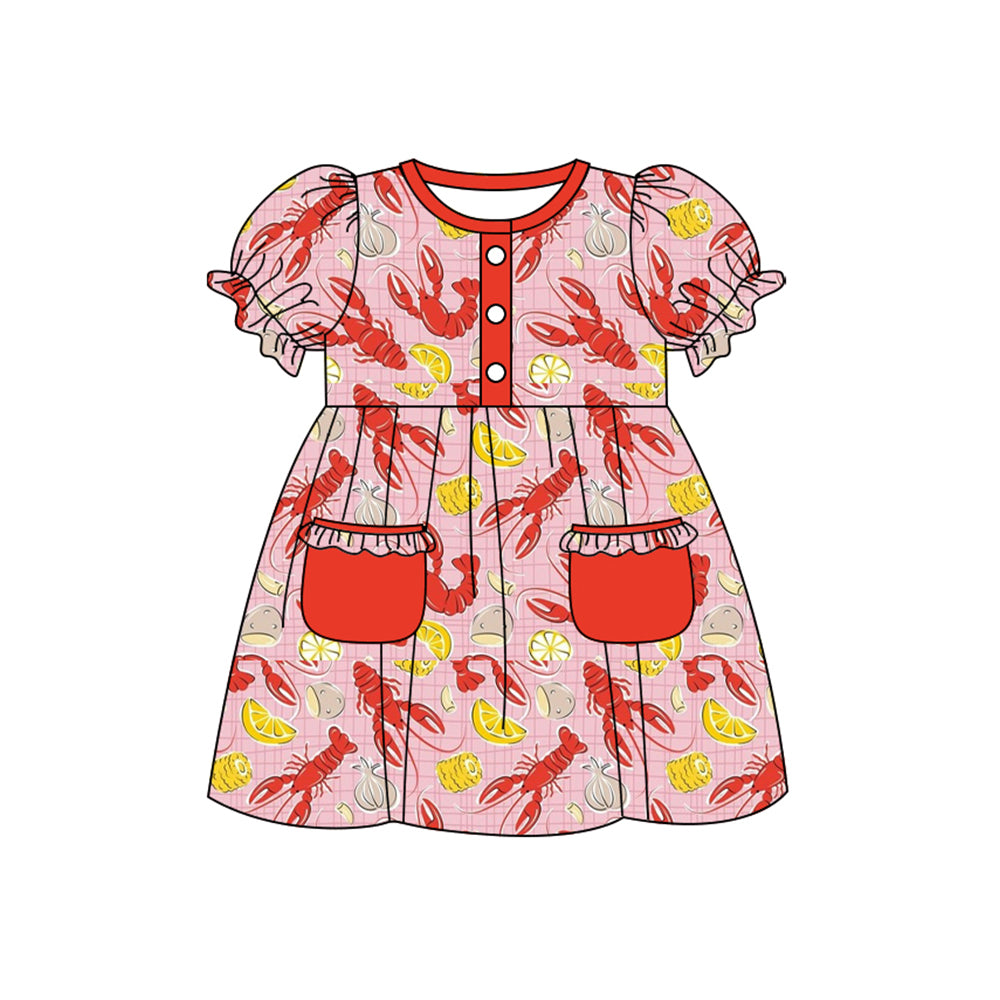 presale GSD2811  Baby Girls Crayfishes Button Pockets Mardigras Knee Length Dresses   D 917