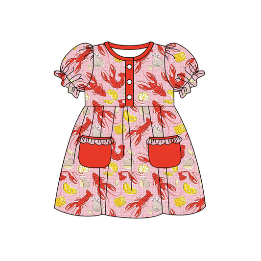 presale GSD2811  Baby Girls Crayfishes Button Pockets Mardigras Knee Length Dresses   D 917