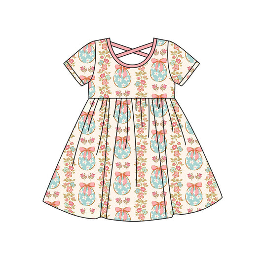 presale GSD2813  Baby Girls Bows Eggs Flowers Stripes Easter Knee Length Dresses  D 917