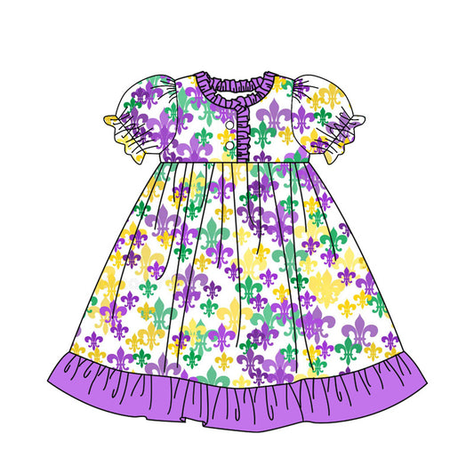 presale GSD2817 Baby Girls Anchors Checked Button Ruffle Mardigras Knee Length Dresses  D 918