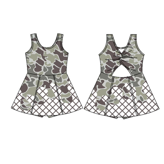 presale GSD2819 Baby Girls Dark Grey Camo Drip Team Shorts Yoga Knee Length Dresses   D919
