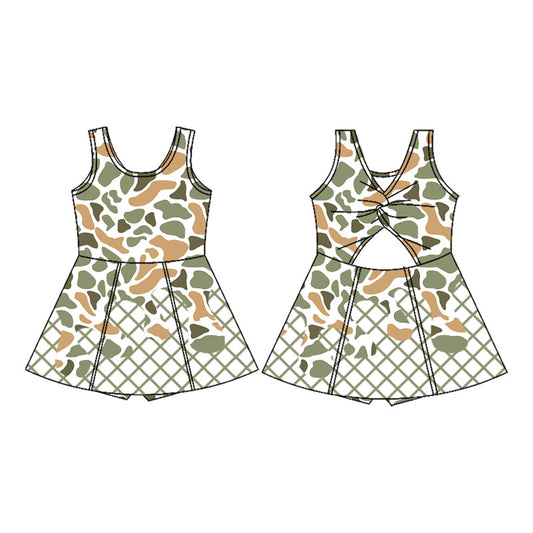 presale GSD2820  Baby Girls Green Camo Drip Team Shorts Yoga Knee Length Dresses    D919