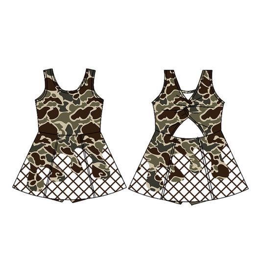 presale GSD2821 Baby Girls Dark Brown Camo Drip Team Shorts Yoga Knee Length Dress D919